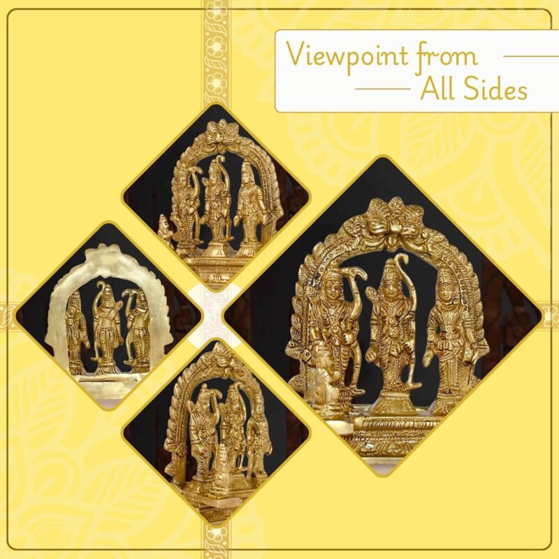 CRAFTHUT Ram Darbar Brass Murti Statue for Pooja Room & Gift, Religious Idol Figurine for Home & Office Decor, Hindu Lord Ram with Laxman and Goddess Sita Devi (L-7cm x B-2.5cm x H-9cm, 230 g)