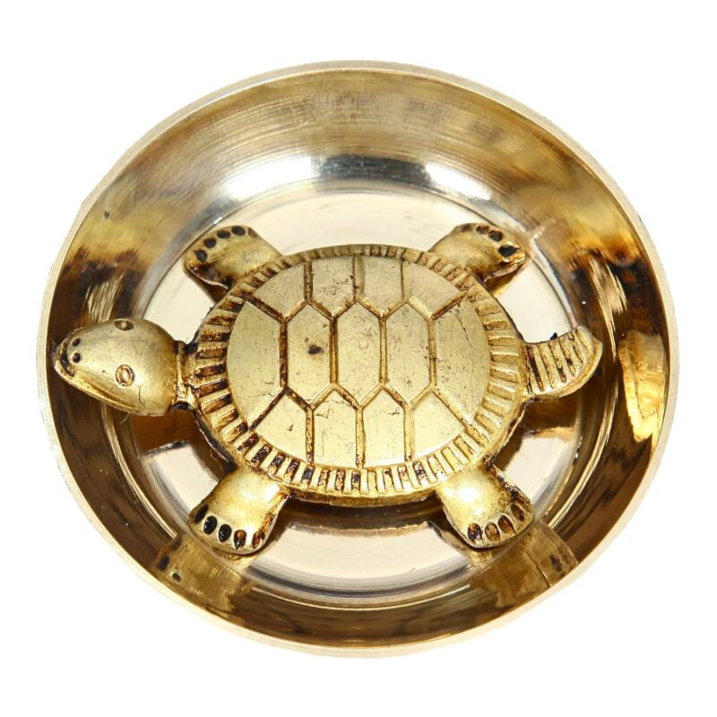 Anciently Feng Shui Tortoise for Good Luck | Brass Tortoise with Plate, Small Size, Brass, Gold Colour, 1 Set