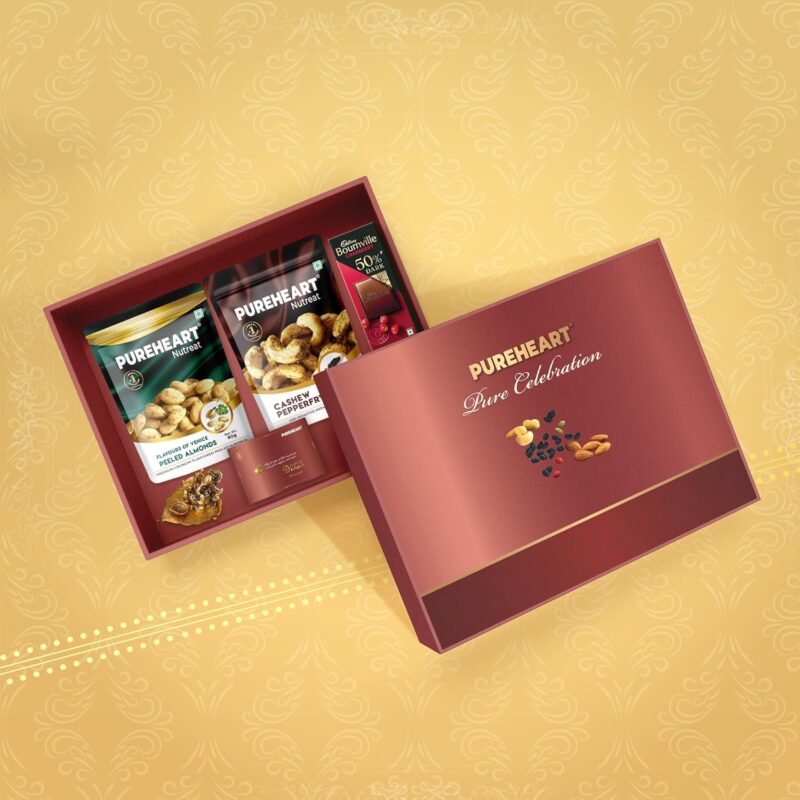 PUREHEART Pure Celebration Premium Diwali Gift Box | Dry Fruits Pack | Corporate Gift Hamper | Pepperfry Cashews & Peeled Almonds |Chocolate |Card | Decoration Lord Ganesh Metal Diya | Festive Gifting