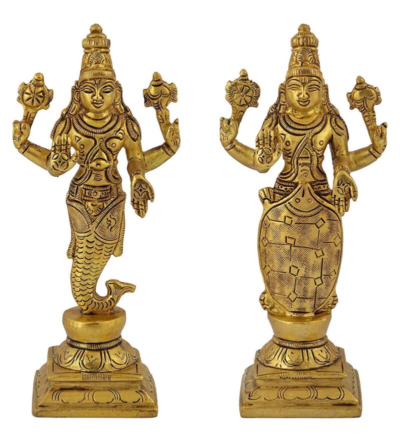 ARTVARKO Brass Dashavatara Dasavatharam of Lord Vishnu Statues Ten Incarnations Avatars Idol Murti (Gold Color 6 Inch.10 pcs,4.5 Kg)