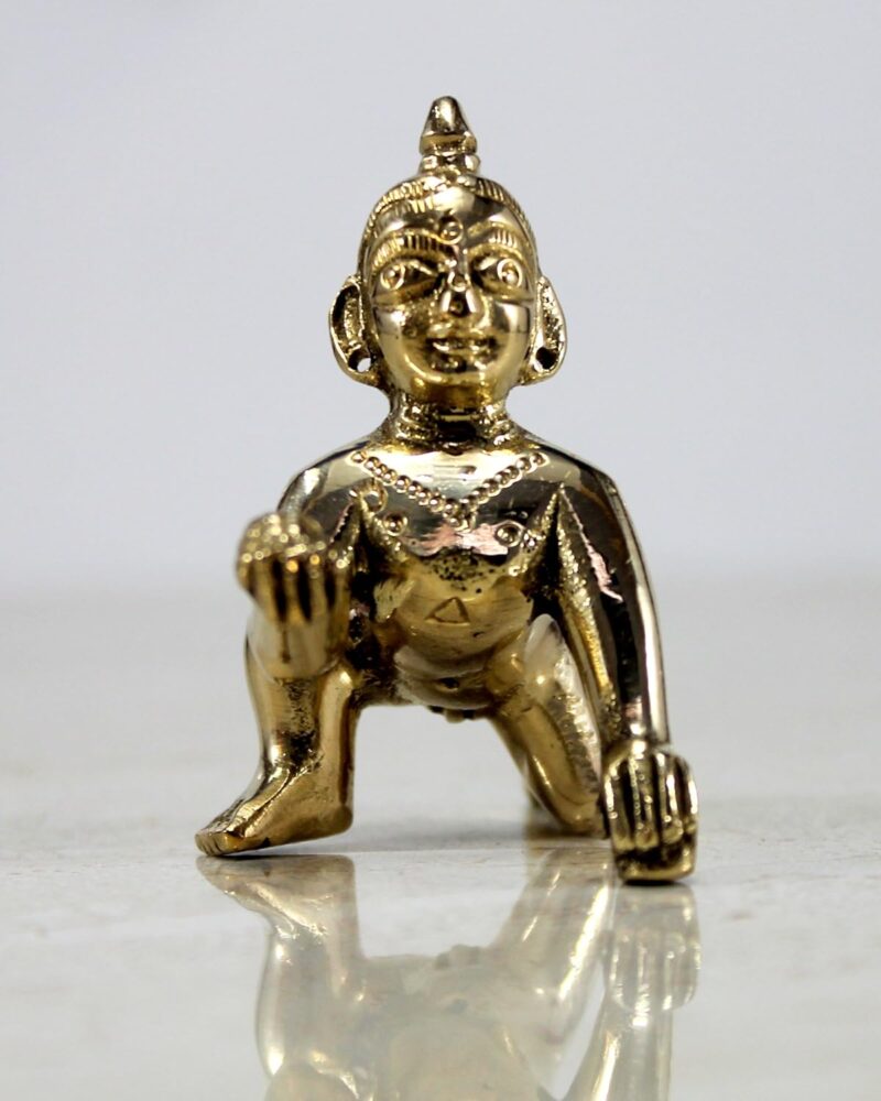 StonKraft - Brass Laddoo Gopal Baby Krishna Murti Idol Statue Sculpture (5.5 cm)