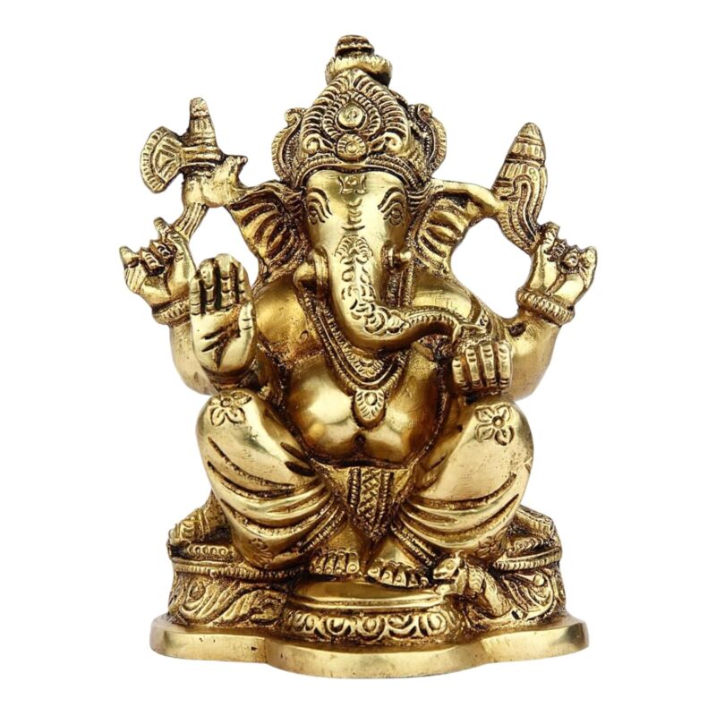 Radhika Poojan Bhandar Ashtadhatu-Brass Lord's Ganesh Idol (3 Inch)