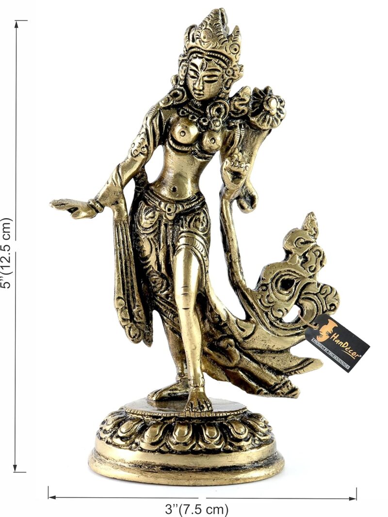 Two Moustaches Standing Tara Devi 5 Inches Brass Statue, Tara Devi Idol, Living Room Decor, Goddess Tara Statue, Standard, Pack of 1