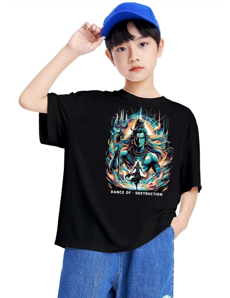 MODARUE Hindu God Graphic Printed Oversized Round Neck Drop Shoulder Casual Tshirt for Boys Kids