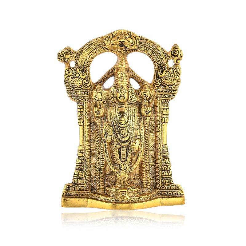 Collectible India Metal Tirupati Balaji Idol, 9 x 6 x 1.5 Inches, Golden