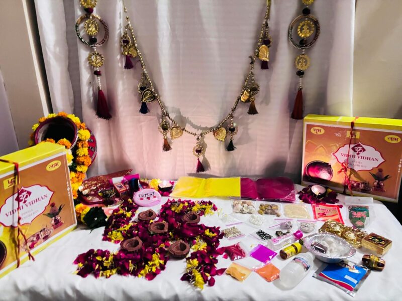 Vidhi Vidhan Diwali Pooja Kit | Traditional Festival Essentials | Ganesh Laxmi Pooja Samagri Set | Deepavali Ritual Items | Diwali Pujan kit | Diwali Puja Thali with Diya, Incense, Kalash, and More