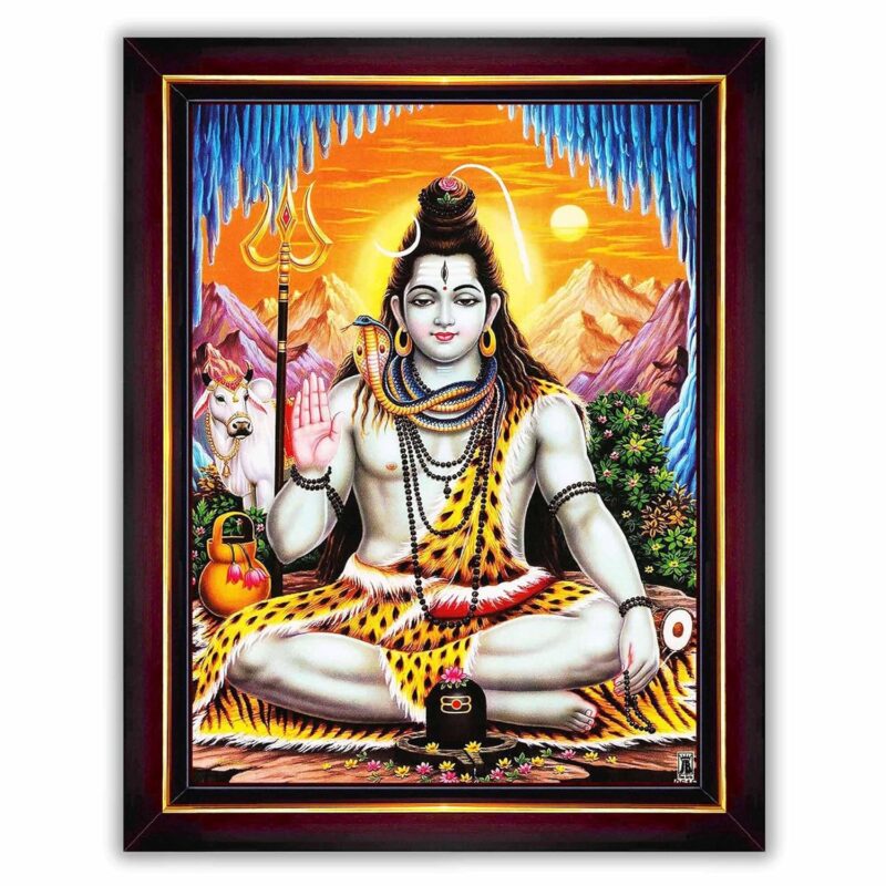 Pavan Photo Laminations Lord Shiva Shiv Bholenath Mahadev Ji Siva Wall Painting Framed Home Decor (Wood,Matte,Brown,Small Size,6 x 8 Inch) B99S