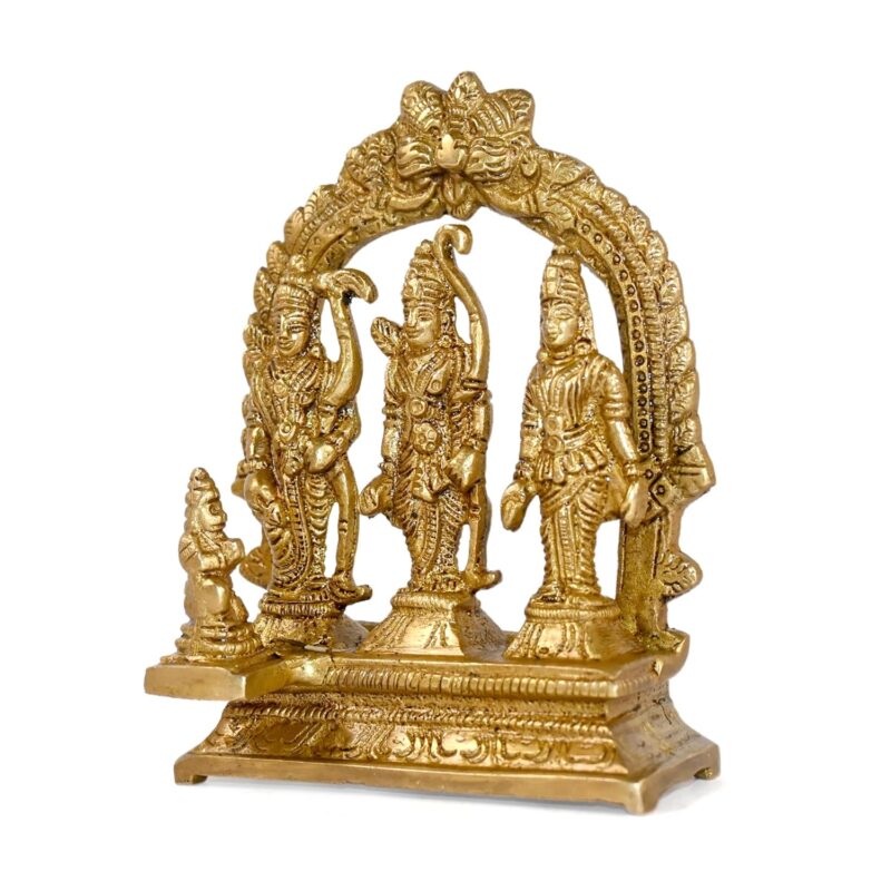 CRAFTHUT Ram Darbar Brass Murti Statue for Pooja Room & Gift, Religious Idol Figurine for Home & Office Decor, Hindu Lord Ram with Laxman and Goddess Sita Devi (L-7cm x B-2.5cm x H-9cm, 230 g)