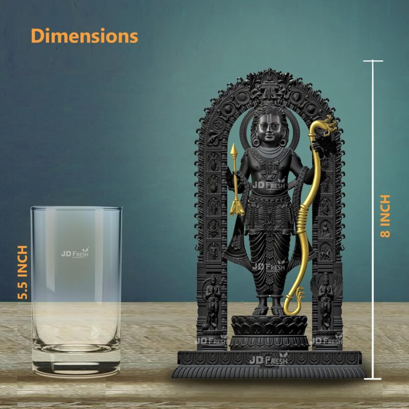 JD FRESH 8 Inch Shree Ram Lalla Murti in ayodhya mandir Ramlalla Temple Idol for Pooja Shree ramlalla ayodha murti Colour Black & Golden 8 inch