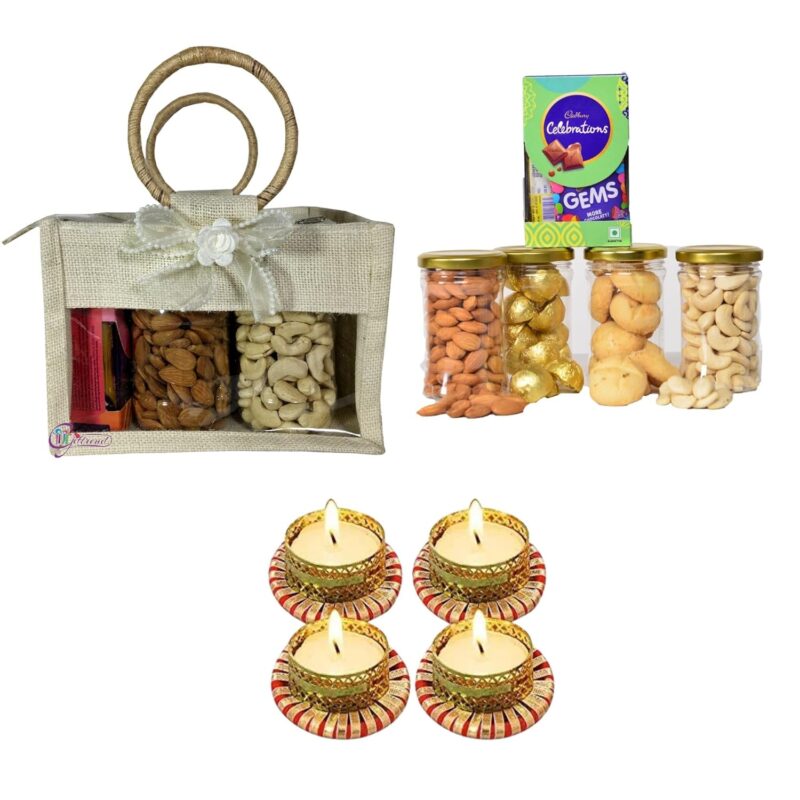 Giftrend Festive Diwali Gift Hamper with Assorted Nuts, Fine Chocolates, and Traditional Diyas – Ideal for Friends and Relatives