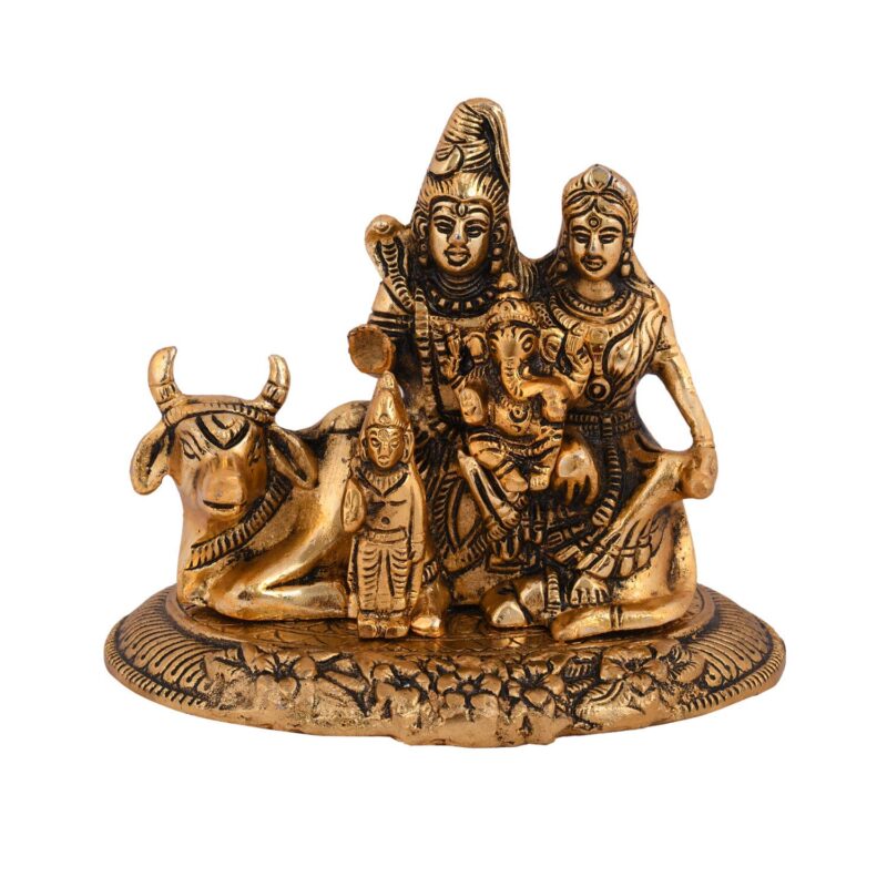 Collectible India Handcrafted Shiva Parvati Ganesh Idol Shiv Parivar Murti Statue Sculpture - Lord Shiva Idols Family Sitting On Nandi Showpiece Figurine for Home Office Temple Mandir Decoration Gift