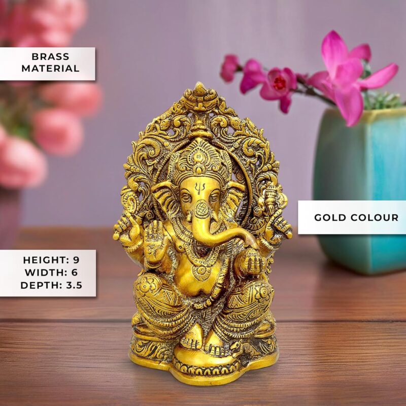 Amazon Brand - Umi Lord Ganesha Brass Statue Idol Statue Murti, Height : 9 inch