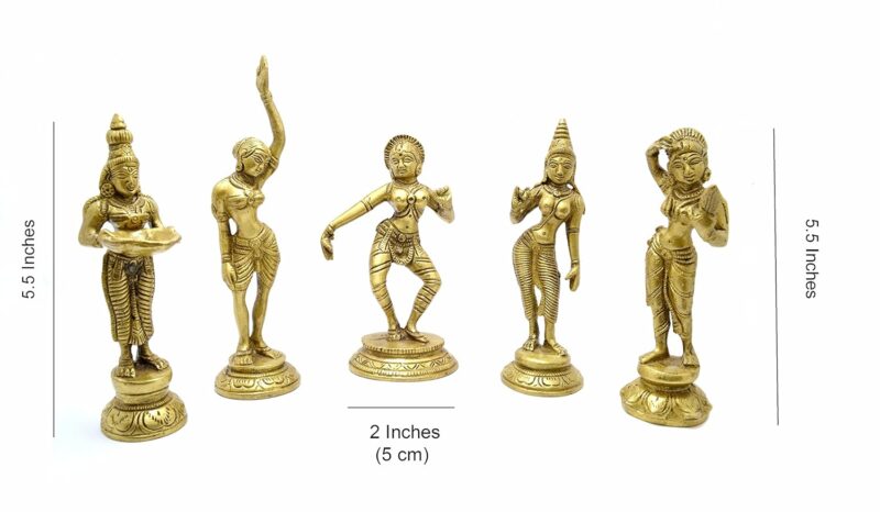 Two Moustaches Brass Apsara Showpieces - Set of 5 Statues, Decorative Items for Home, Show Pieces for Home Decor, Gifts for House Warming Ceremony, Ethnic Home Decor, Standard, Pack of 5