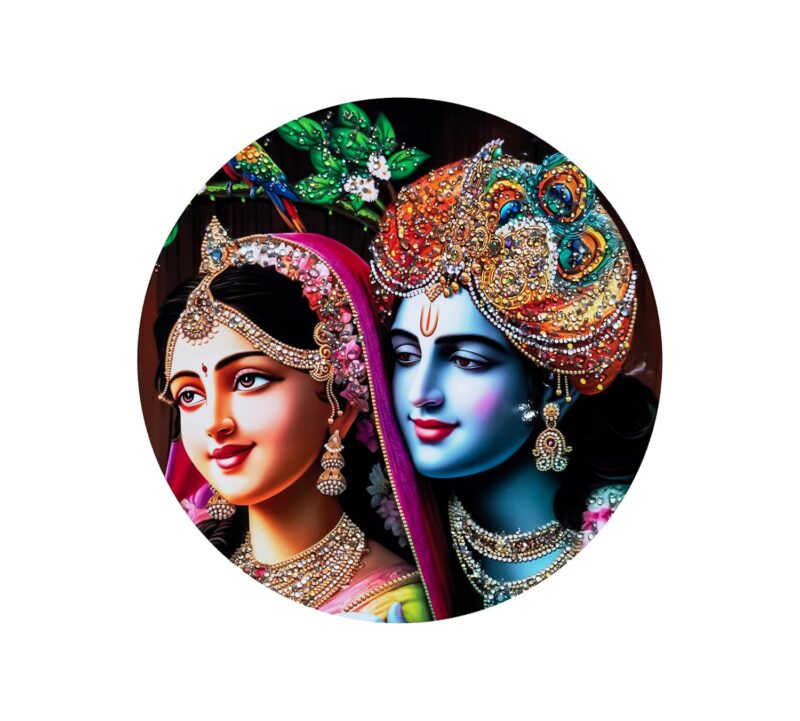 DECOR DADDY Large Round Radha Krishna Painting – Modern Crystal Art, Hindu God Wall Decor, Spiritual Home Decor (24x24 Inch)