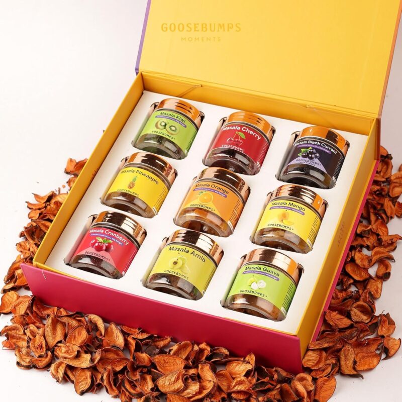 Goosebumps Carnival Diwali Gift Box of Pack of 9 | Celebration Gift Box | Gift Hamper For Friends and Family | Corporate Diwali Gift Box | Assorted Mix of Masala Fruits 55g| Perfect Festive Gift for Family & Friends| Gift Hamper | Ideal Gift for All Occasions I Personal Gift Box | Premium Gift Hamper, 495g