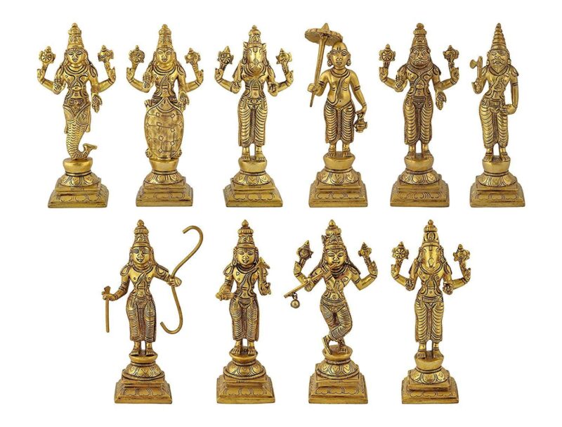 ARTVARKO Brass Dashavatara Dasavatharam of Lord Vishnu Statues Ten Incarnations Avatars Idol Murti (Gold Color 6 Inch.10 pcs,4.5 Kg)