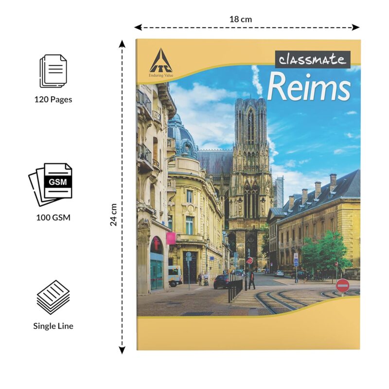 Classmate Notebook - Single Line, 120 Pages, 240 mm x 180 mm - Pack Of 4 [Cover page design might vary]