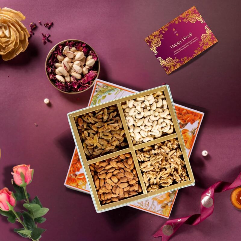 Evrr Premium Dry Fruits Gift Box - Almond, Cashew, Raisin, Walnut, Perfect for Diwali Gifting | Assorted Nuts & Dry Fruits | Festive Gift Hamper for Family & Friends combo pack (100g X 4)