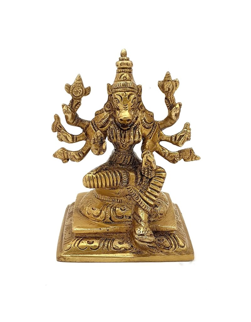 Two Moustaches Brass 4.5 Inches Varahi Statue, Varahi Amman Statue, Brass God Idols, Golden, Standard, Pack of 1