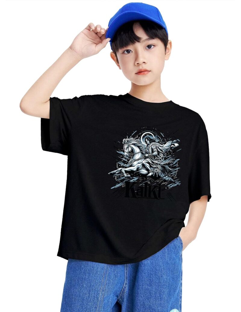 MODARUE Hindu God Graphic Printed Oversized Round Neck Drop Shoulder Casual Tshirt for Boys Kids