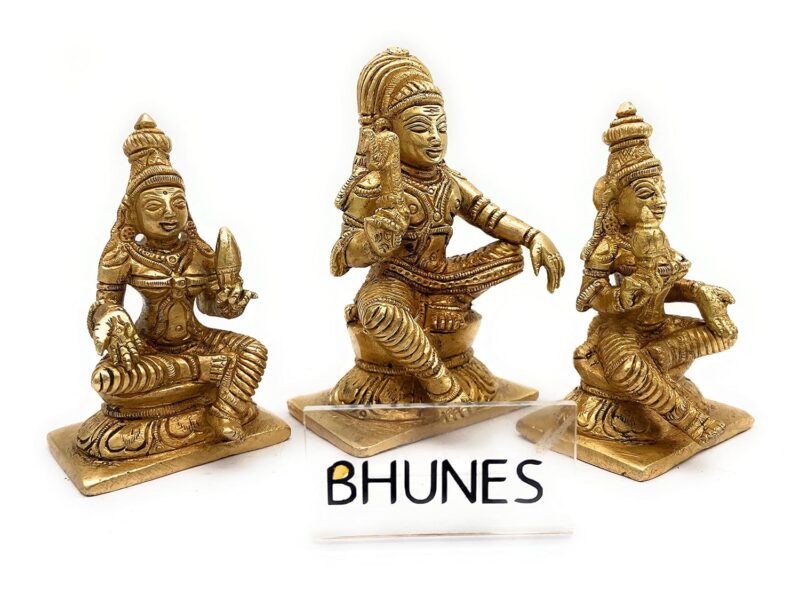 Bhunes Brass Dharmashasta Idol | Aiyanar with Poorna and Pushkala | Ayyappa | Revantha | Statues | Dharmashastha | Shasta Ayyappan | Brass | Sastha Ayyanar | Brass Ayyappan (Brass, 10CM)