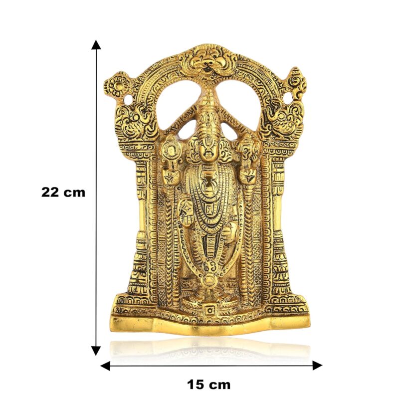 Collectible India Metal Tirupati Balaji Idol, 9 x 6 x 1.5 Inches, Golden