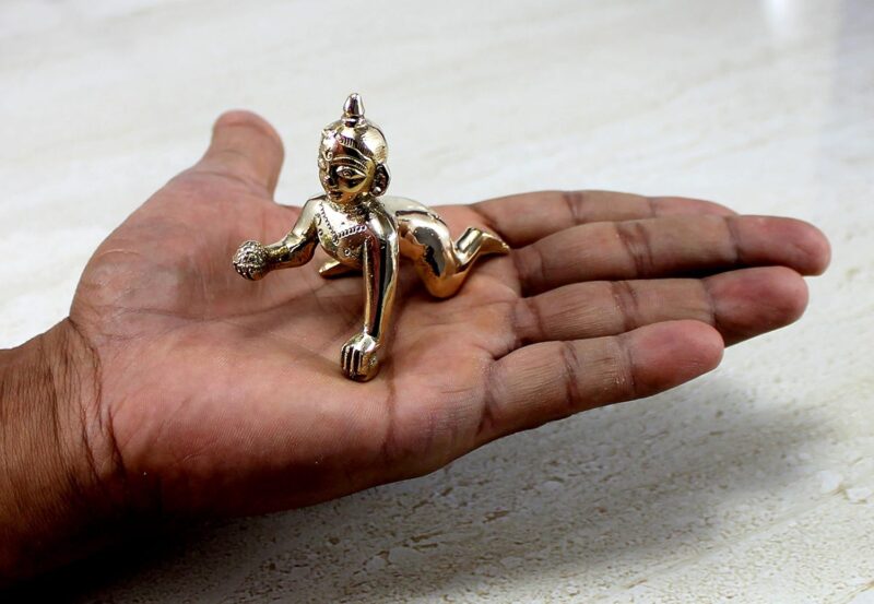 StonKraft - Brass Laddoo Gopal Baby Krishna Murti Idol Statue Sculpture (5.5 cm)