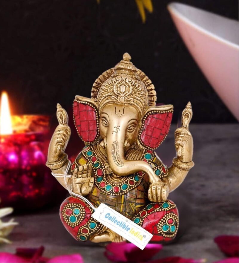 Collectible India 5.5" Lord Ganesha Brass Idol Statue for Pooja Home Décor Gifts, God Ganesh Sculpture Diwali Decoration Items.