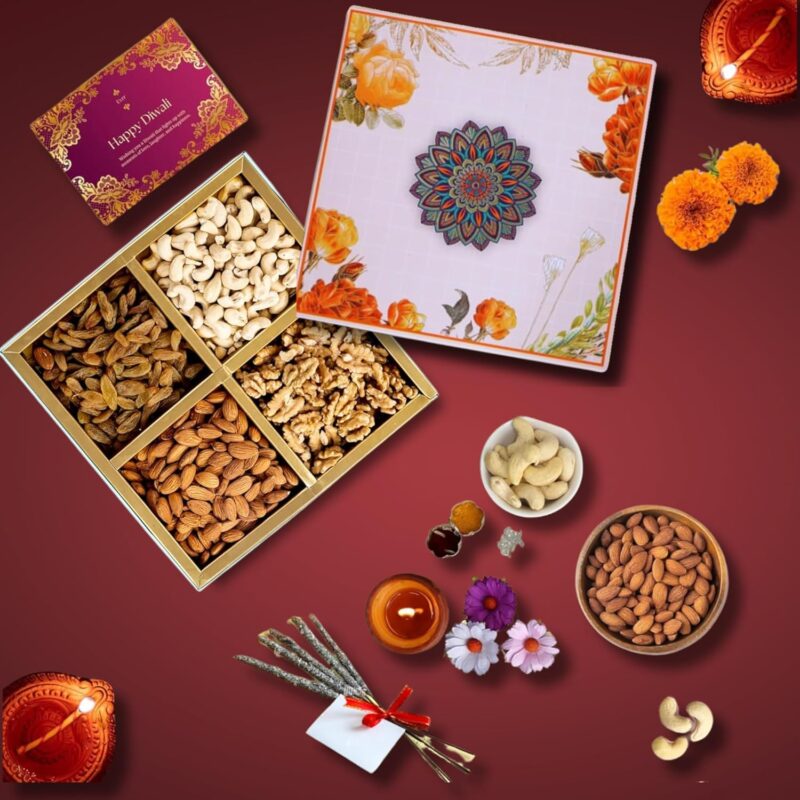 Evrr Premium Dry Fruits Gift Box - Almond, Cashew, Raisin, Walnut, Perfect for Diwali Gifting | Assorted Nuts & Dry Fruits | Festive Gift Hamper for Family & Friends combo pack (100g X 4)