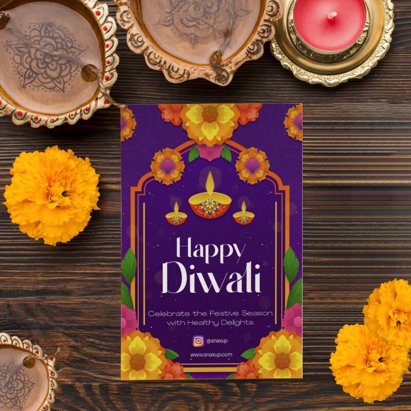 Snaxup Regal Festive Diwali Gift Hamper Box - 8 Pack -Brass Laxmi & Ganesh 1, Elephant Diya 1, Matki Diya 1, Natural Berries Mix, Roasted Almond, Roasted Multimillet Mixture, Roasted Seeds Mix & Diwali Greeting Card