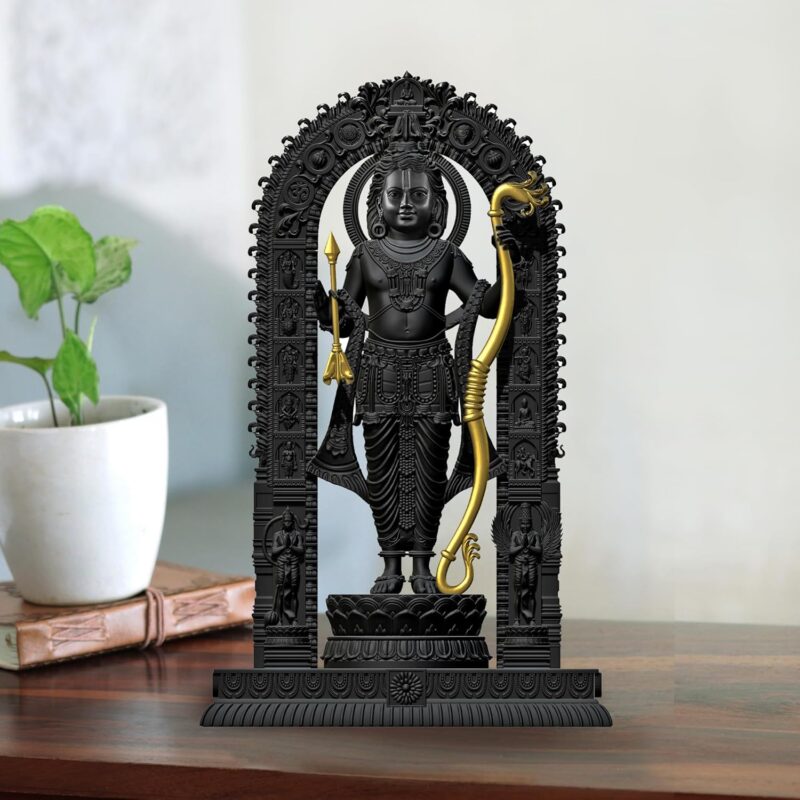 JD FRESH 8 Inch Shree Ram Lalla Murti in ayodhya mandir Ramlalla Temple Idol for Pooja Shree ramlalla ayodha murti Colour Black & Golden 8 inch