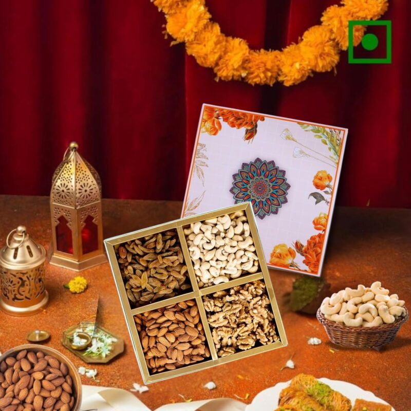 Evrr Premium Dry Fruits Gift Box - Almond, Cashew, Raisin, Walnut, Perfect for Diwali Gifting | Assorted Nuts & Dry Fruits | Festive Gift Hamper for Family & Friends combo pack (100g X 4)