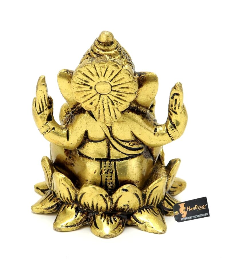 Two Moustaches Brass Ganesha on Lotus Showpiece, Ganesha Murti, Ganesha Idol for Home, Ganesha Statue for Home Temple, Standard, Pack of 1