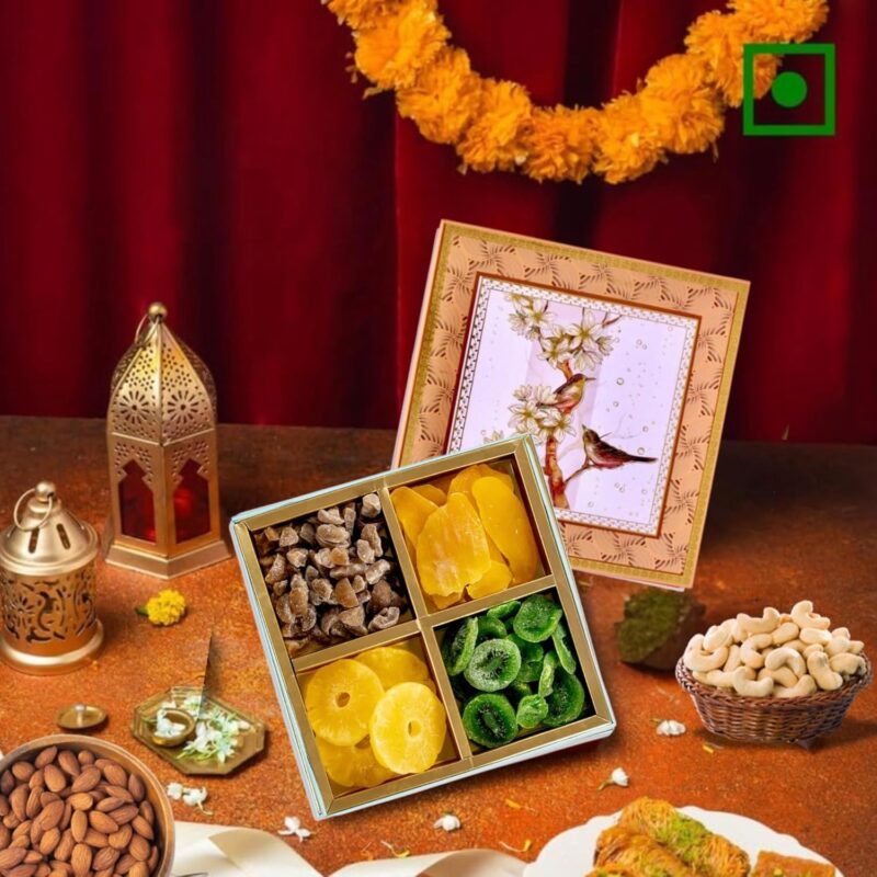 Evrr Premium Dry Fruits Gift Box - Dried Mango, Pineapple, Kiwi, Awla Candy (100g X 4) Perfect for Diwali Gifting Assorted Nuts & Dry Fruits | Festive Gift Hamper for Family & Friends combo gift pack