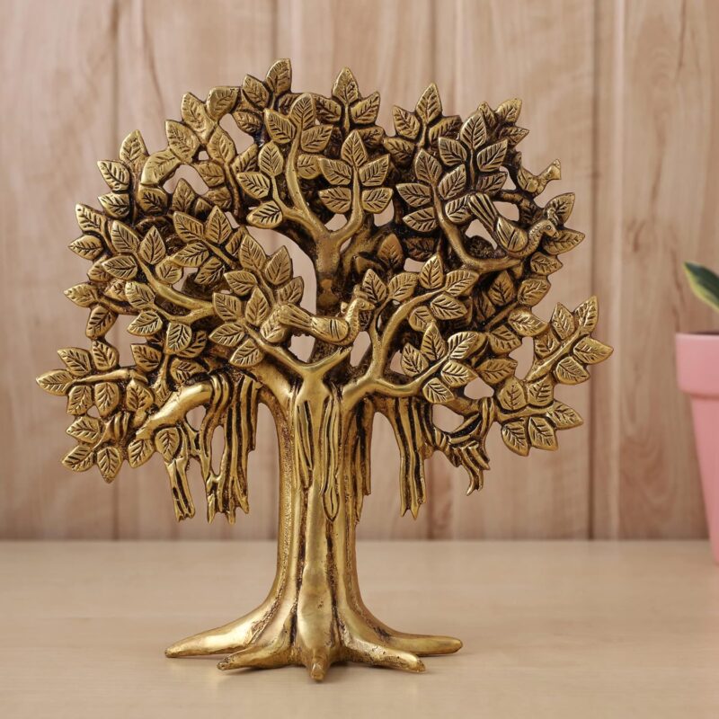 Jaszz Art Pure Brass Kalpavriksha Tree Showpiece (9 inches, 1.25 Kg) Trees of Life - Home Decor - Gift for Good Luck Vastu and Fengshui - Best in Living Room Table Decoration with Antique Polish