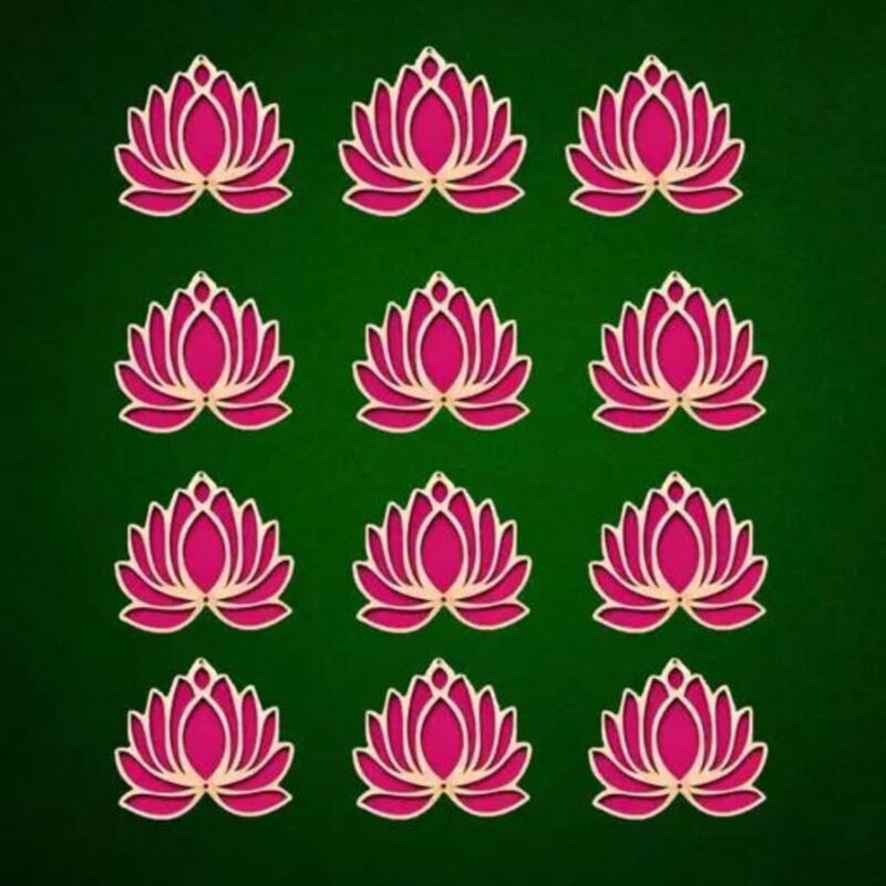 Alaukik Lotus 4 Inch Set of 12 Raani Colour Wooden Cutout DIY Rangoli Kit | Decorations for Diwali, Dusshera Wedding Rangoli, Pooja, Decorations, Festival Gift