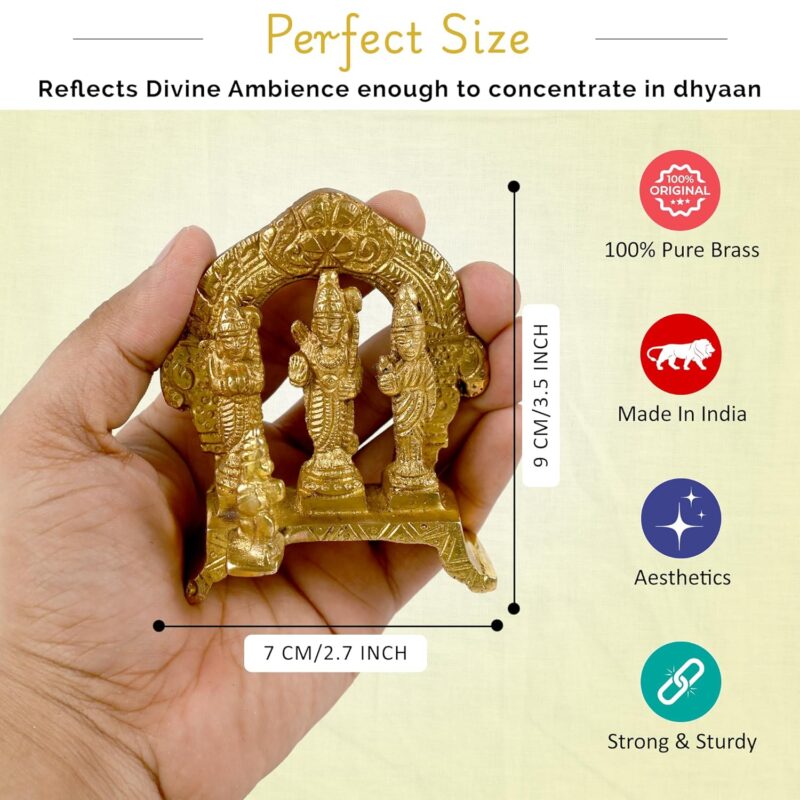 CRAFTHUT Ram Darbar Brass Murti Statue for Pooja Room & Gift, Religious Idol Figurine for Home & Office Decor, Hindu Lord Ram with Laxman and Goddess Sita Devi (L-7cm x B-2.5cm x H-9cm, 230 g)