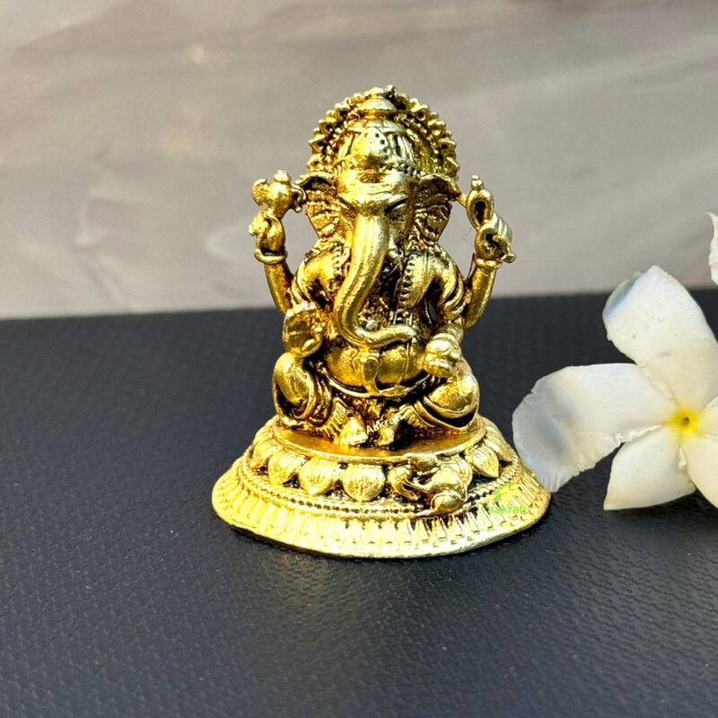 Aakrati Ganesh Statue for Temple Made Brass Ganesh Idol| Home Décor (Yellow, 1.5 Inch)