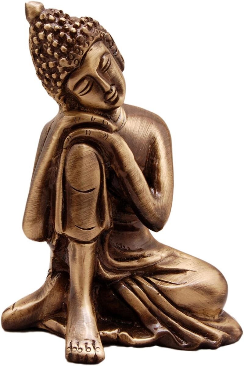 Two Moustaches Brass Buddha Resting Showpiece, Brown, Material - Brass, Showpiece for Home Decor, Home Decor Items, Buddha Statues for Living Room, House Warming Gifts, Antique Home Decor, Pack of 1