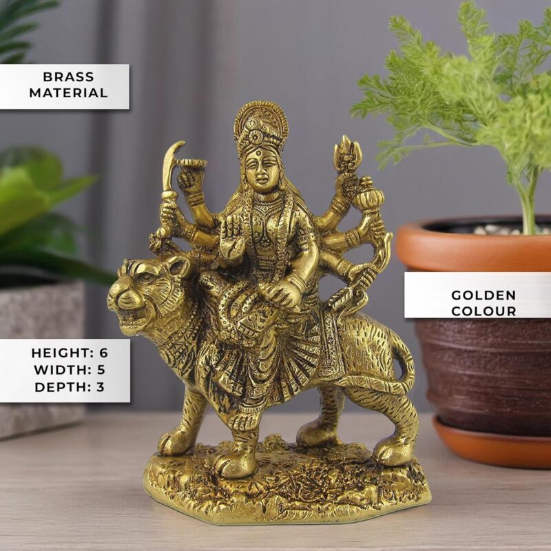 Amazon Brand - Umi Brass Durga Statue Idol On Lion for Home Decor Temple | Height : 5.7 Inches