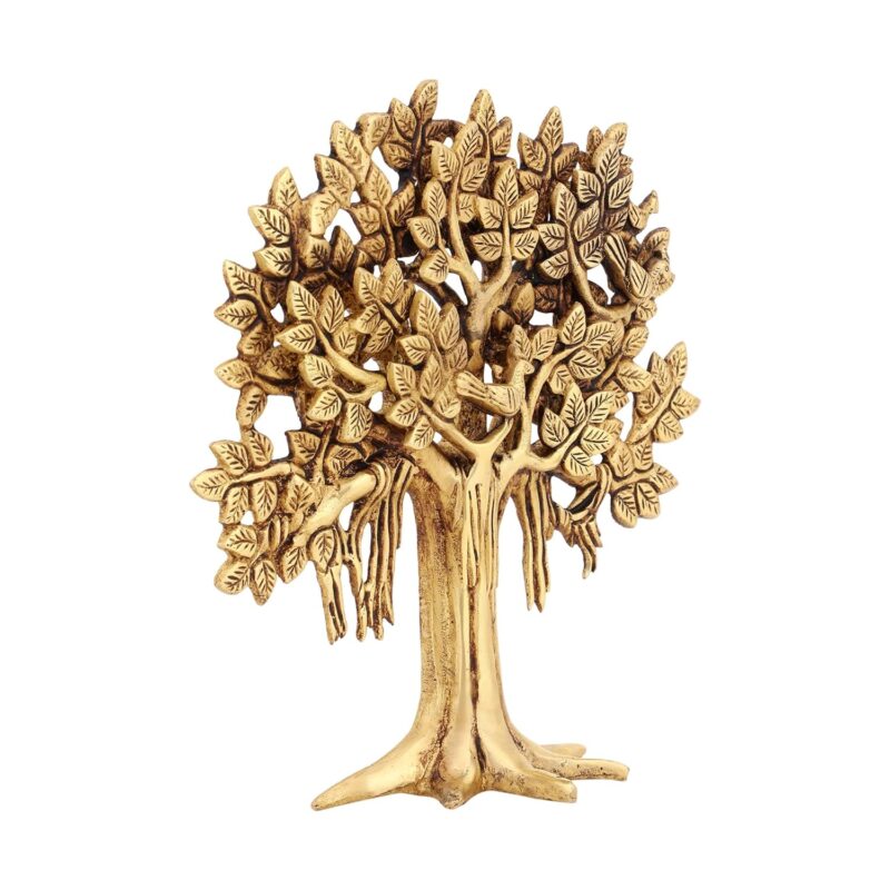 Jaszz Art Pure Brass Kalpavriksha Tree Showpiece (9 inches, 1.25 Kg) Trees of Life - Home Decor - Gift for Good Luck Vastu and Fengshui - Best in Living Room Table Decoration with Antique Polish