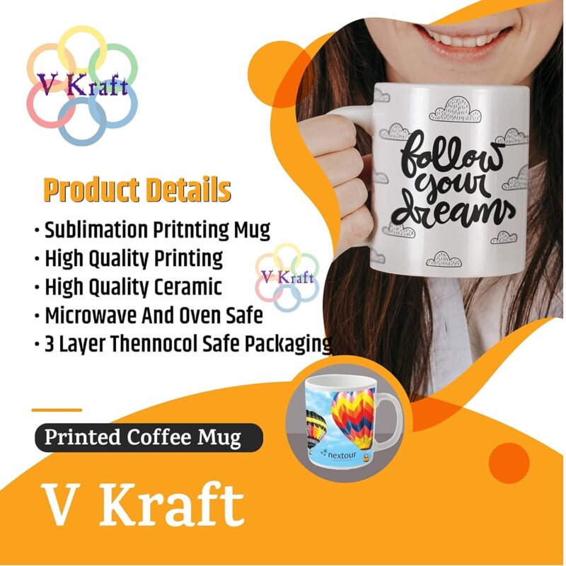 V Kraft " Happy RAKSHABANDHAN Krishna Theme Printed Coffee Mug with Designer Rakhi for bro,bhaiya with roli chawal for Tilak and Rakhi Special Wishes Card |330 ml