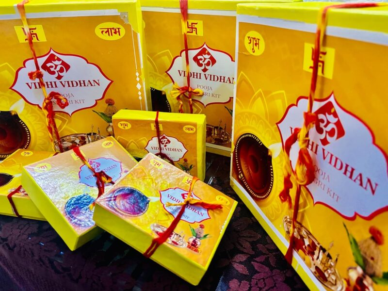 Vidhi Vidhan - Lord Satyanarayan Ji Pooja Kit with Diya, Wick, Kumkum, Haldi, dhoop, Kapoor, Roli, Moli, Rice, Dry Fruits and Sweets, Ganga Jal, Toran, Naariyal, Haldi,Sindoor and Any More