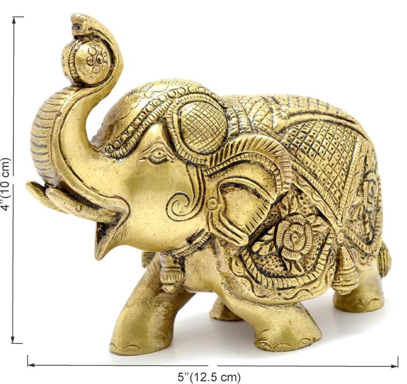 Two Moustaches Maharaja Elephant Design Brass Showpiece (5 X 2.5 X 4 Inches, Pack of 1)