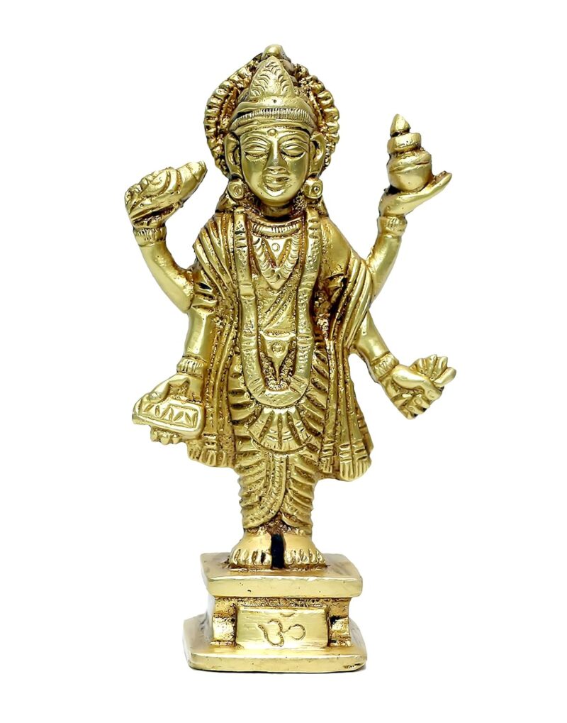 P.J.Handicrafts Brass Statue of Dhanvantari Idol of Ayurveda, Brass Lord Vishnu Avtar, for Home Decor Idol for Mandir Puja -Yellow, (Wt-300GMS)