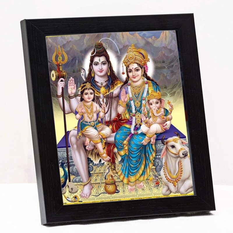 Lord Shiva & Family Wooden Table Photo Frame For Pooja Room Size Small -( 6x8 inches, Acrylic Glass) Multicolour,Wall Mount