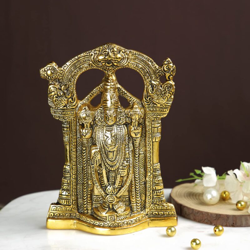 Collectible India Metal Tirupati Balaji Idol, 9 x 6 x 1.5 Inches, Golden