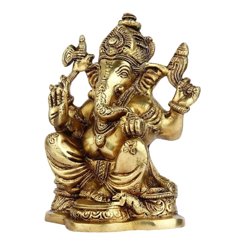 Radhika Poojan Bhandar Ashtadhatu-Brass Lord's Ganesh Idol (3 Inch)