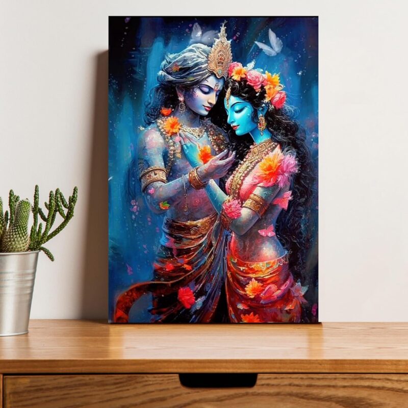 British Terminal® Lord Radha Krishna | Hindu God and Goddess Posters for Wall Vinyl Sticker Poster Multicolor (12 x 18 inch)