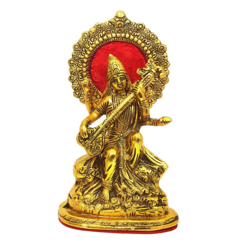 JaipurCrafts Premium Gold plated Saraswati Idol Murti Statue for Home and Pooja Decor| Saraswati Murti for Gift